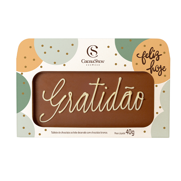 Tablete ao Leite Chocoarte Gratid&atilde;o 40g