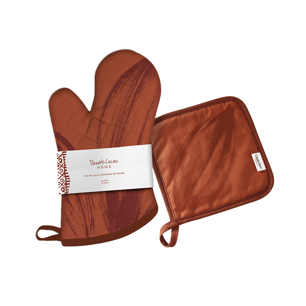 Kit Luva e Descanso de Panela Terracota Bendito Cacao, , large. image number 0